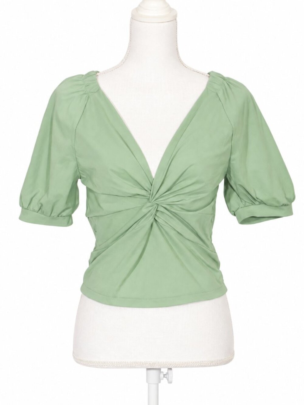 NWT MANGO Feminine Romantic Twist Front Puff Sleeve Ruched Crop Top Size M